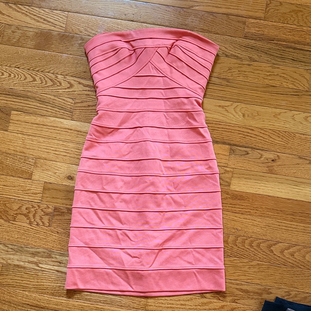 BCBG Strapless Pink Bandage Bodycon Dress